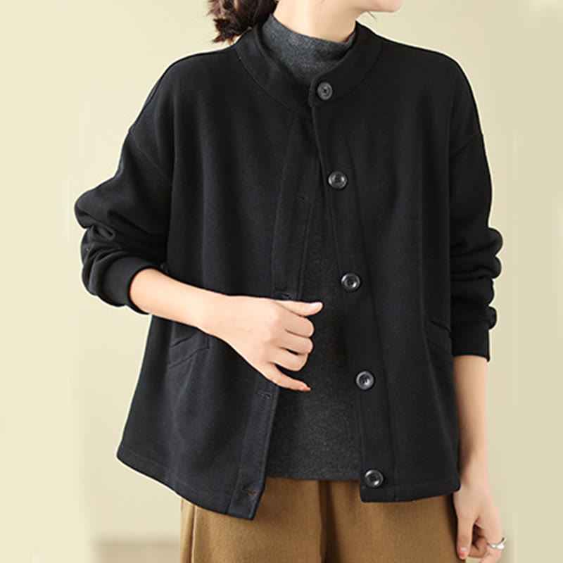 Buddha Stones Solid Color Women's Long Sleeve Jacket With Pockets - image 2