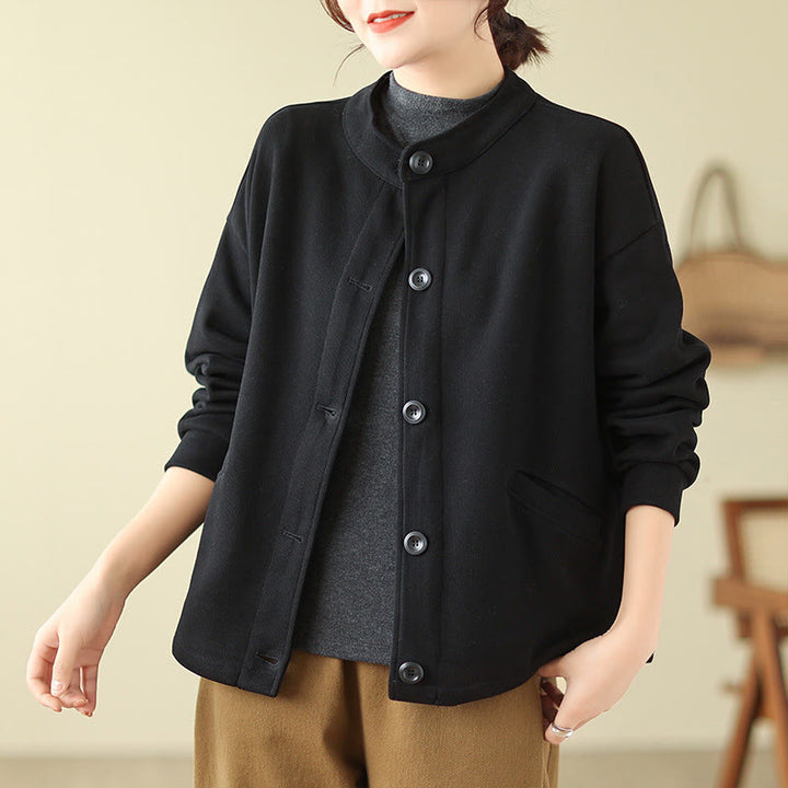 Buddha Stones Solid Color Women's Cotton Long Sleeve Jacket With Pockets - image 4