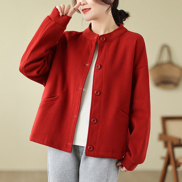 Buddha Stones Solid Color Women's Cotton Long Sleeve Jacket With Pockets - image 9