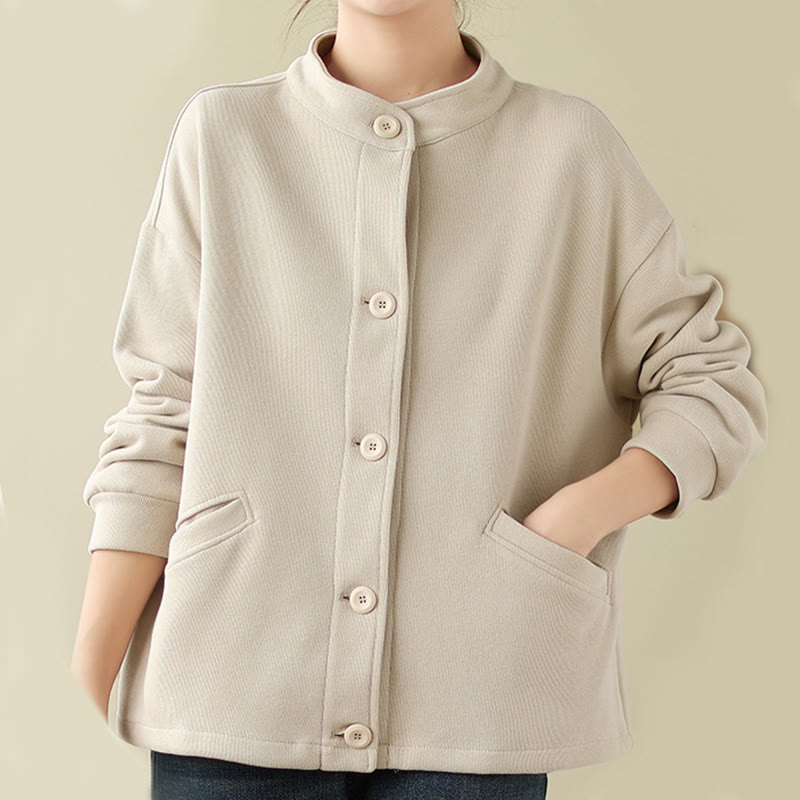 Buddha Stones Solid Color Women's Cotton Long Sleeve Jacket With Pockets - AntiqueWhite - US14，UK/AU18，EU46 (2XL) - image 13