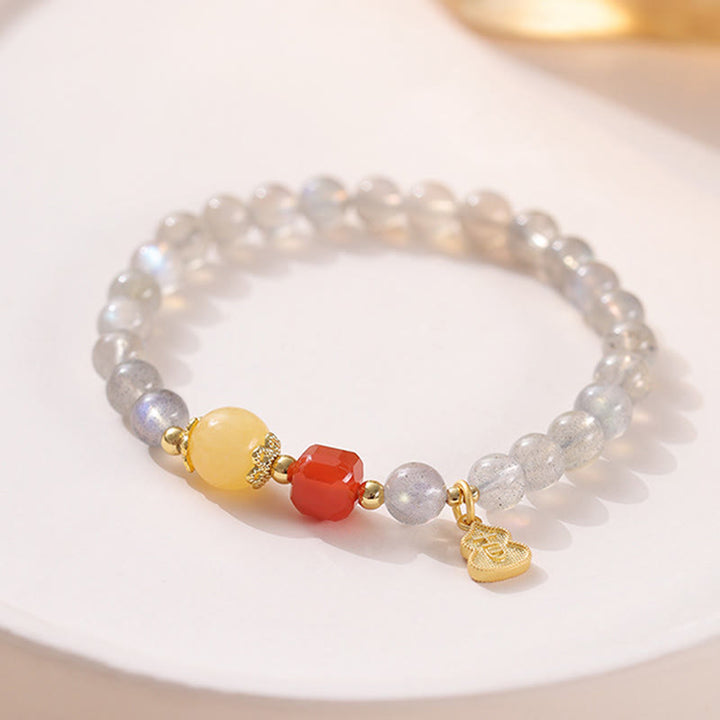 Buddha Stones Natural Moonstone Lotus Love Charming Bracelet - Moonstone & South Red Agate(Wrist Circumference: 15-16cm) - image 10