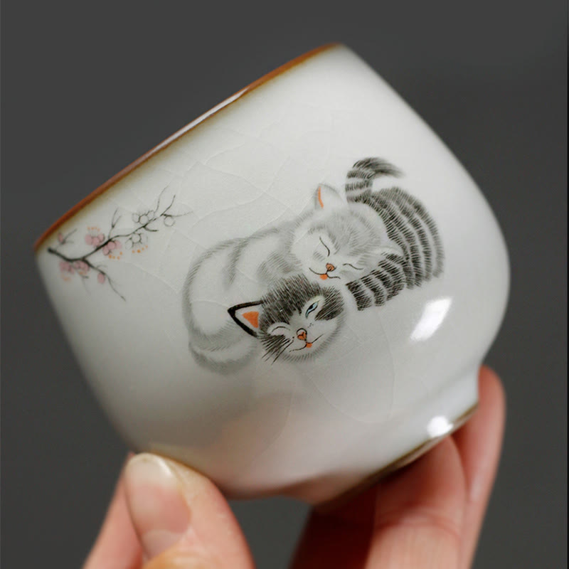 Buddha Stones Cute Cat Branches Teacup Kung Fu Tea Cup With Gift Box - image 9