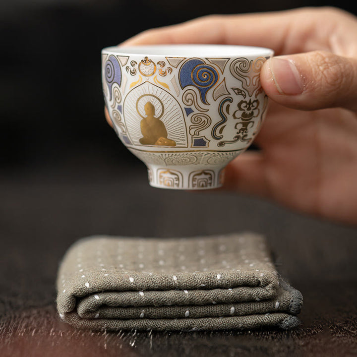 Buddha Stones White Thangka Buddha Auspicious Clouds Teacup Kung Fu Tea Cup - image 6