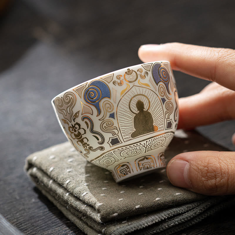 Buddha Stones White Thangka Buddha Auspicious Clouds Teacup Kung Fu Tea Cup - image 4