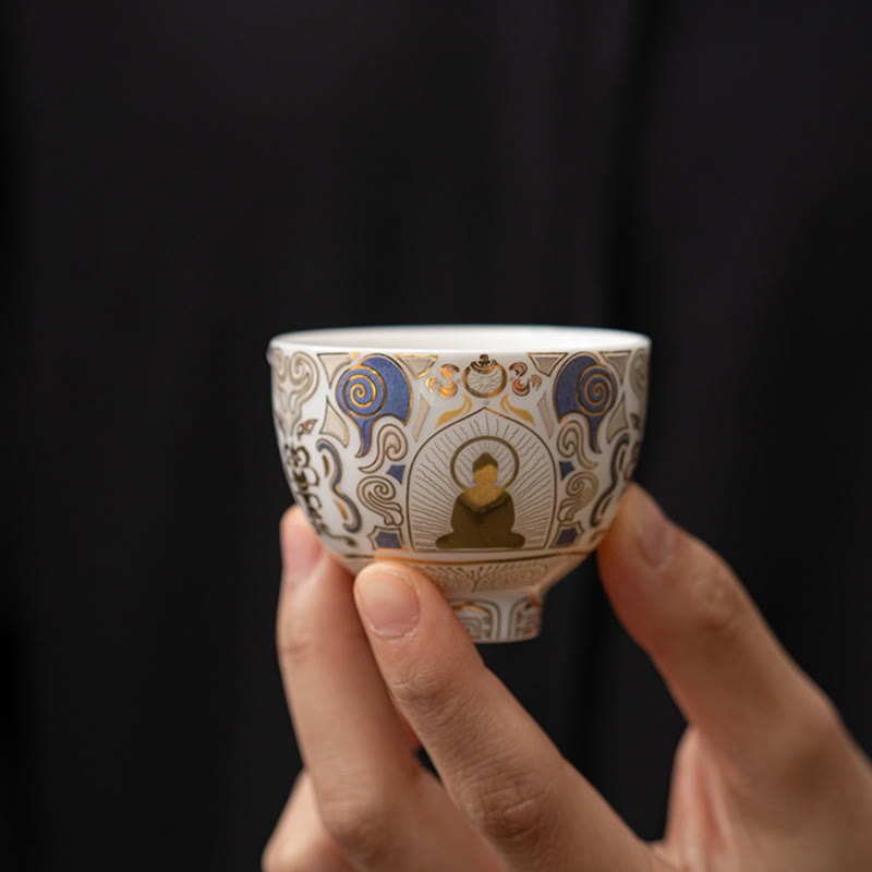 Buddha Stones White Thangka Buddha Auspicious Clouds Teacup Kung Fu Tea Cup - image 2