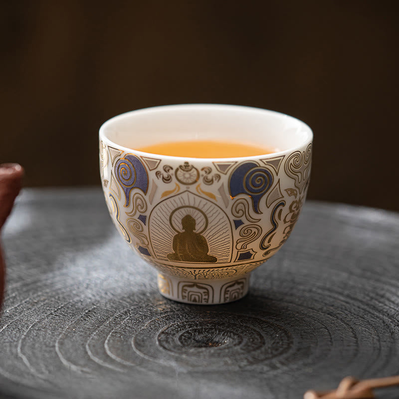 Buddha Stones White Thangka Buddha Auspicious Clouds Teacup Kung Fu Tea Cup - image 5