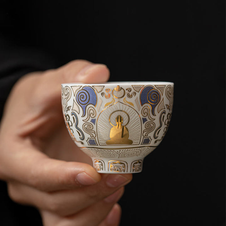 Buddha Stones White Thangka Buddha Auspicious Clouds Teacup Kung Fu Tea Cup - image 3