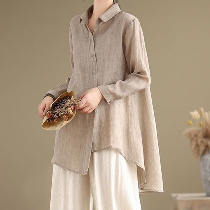 Buddha Stones Irregular Design Buttons Long Sleeve Women's Cotton Shirt - image 18