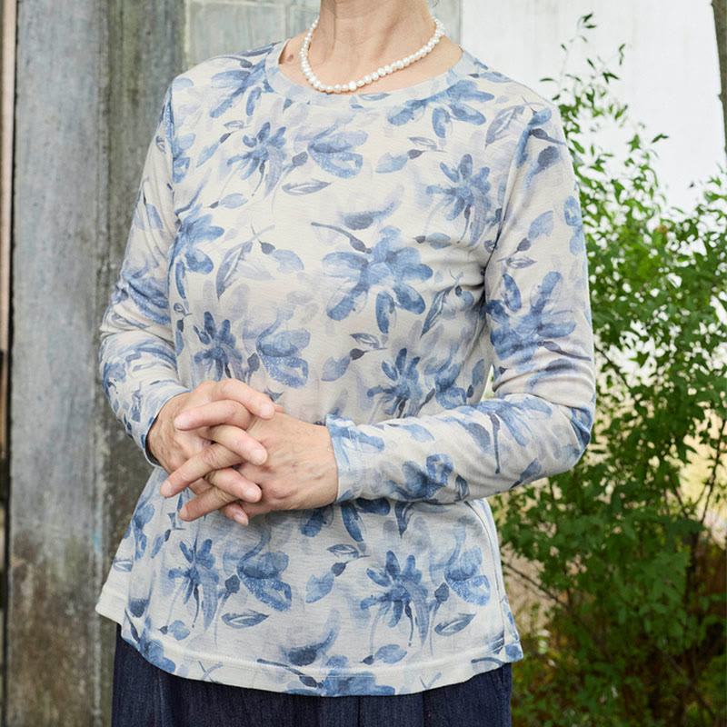 Buddha Stones Fall Blue Floral Women's Long Sleeve T-Shirt  For Older Adults - image 4