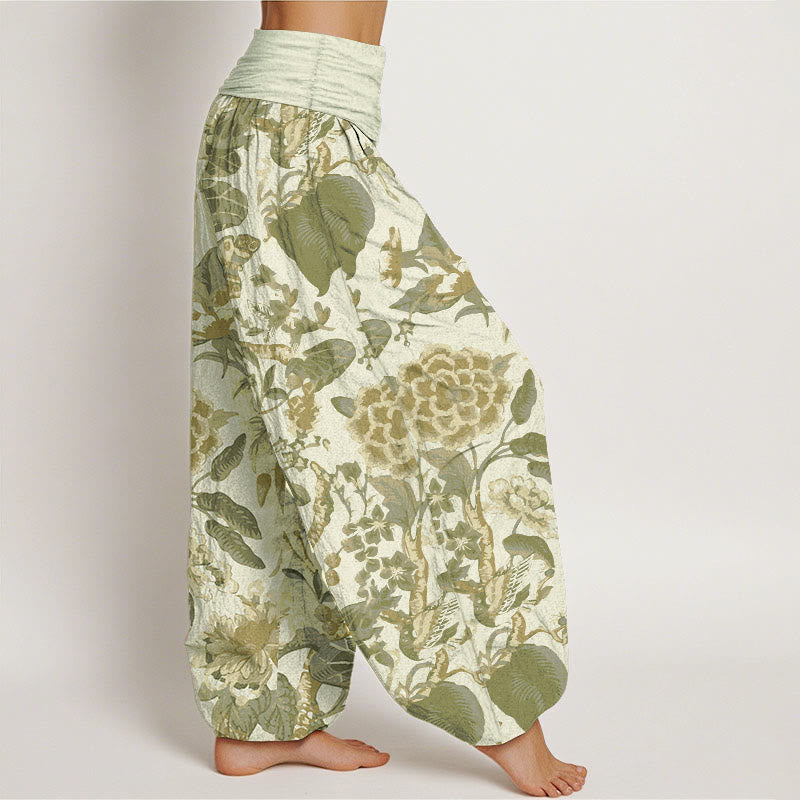 Buddha Stones Pure Cotton Lotus Leaf Peony Pattern Women's Elastic Waist Harem Pants - image 9