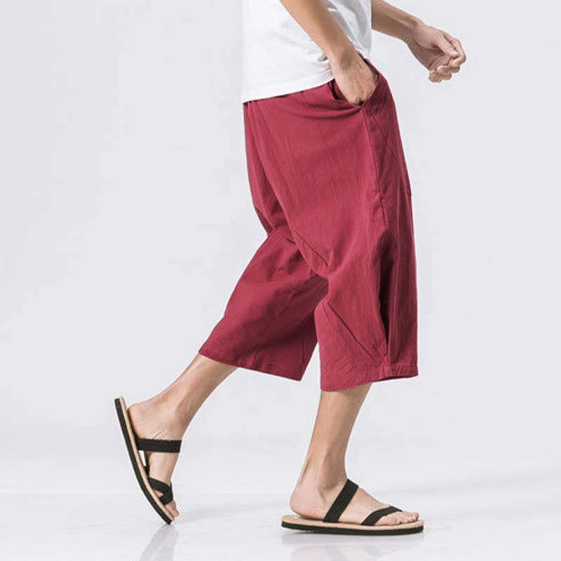 Buddha Stones Summer Casual Simple Plain Design 7-8 Length Men's Drawstring Pants With Pockets - image 7