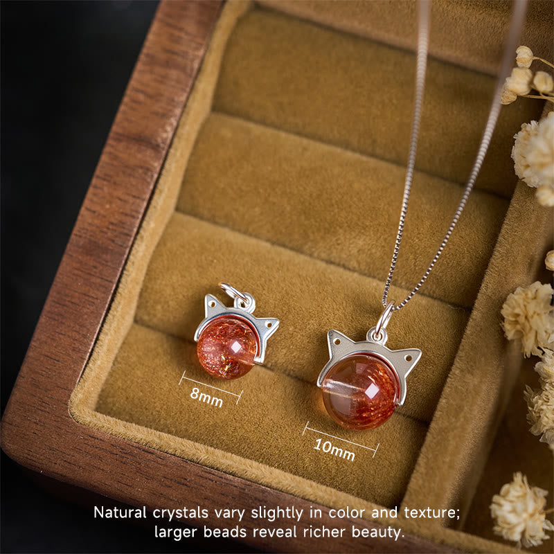 Buddha Stones 925 Sterling Silver Natural Red Super Seven Crystal Cat Necklace Pendant - image 3