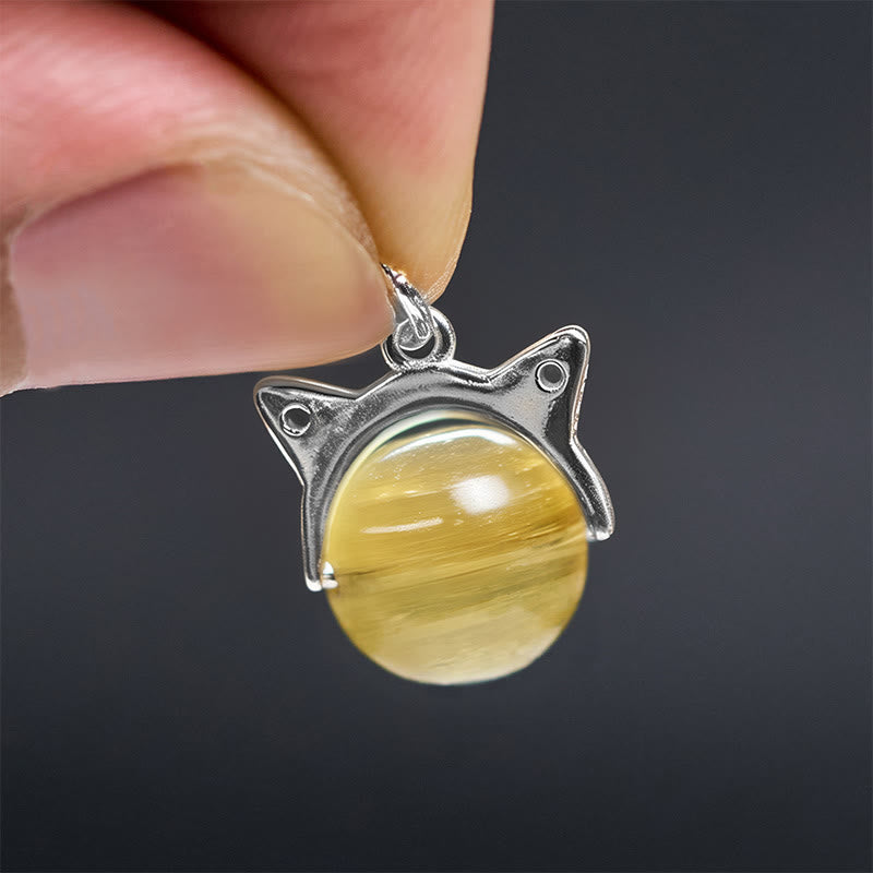 Buddha Stones 925 Sterling Silver Natural Golden Lepidolite Cat Prosperity Necklace Pendant - image 5