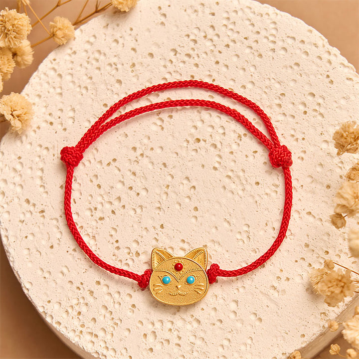 Buddha Stones 925 Sterling Silver Cat Red String Bracelet - image 1