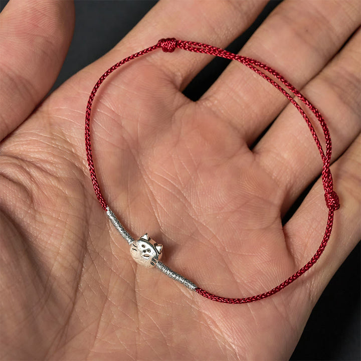 Buddha Stones 925 Sterling Silver Cute Cat Red String Braided Bracelet - image 9