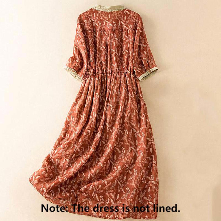 Buddha Stones Half Sleeve Color Contrast Floral Pattern Midi Dress With Pockets - image 22