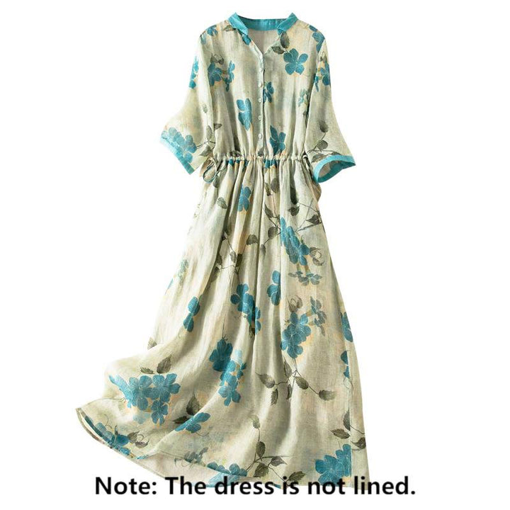 Buddha Stones Half Sleeve Color Contrast Floral Pattern Midi Dress With Pockets - image 2