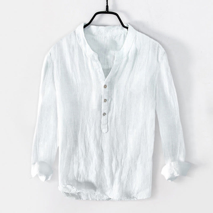 Buddha Stones Solid Color Short Sleeve Half Button Shirt Cotton Linen Men Clothing - Long Sleeve - White - US/UK/AU50，EU60 (5XL) - image 22