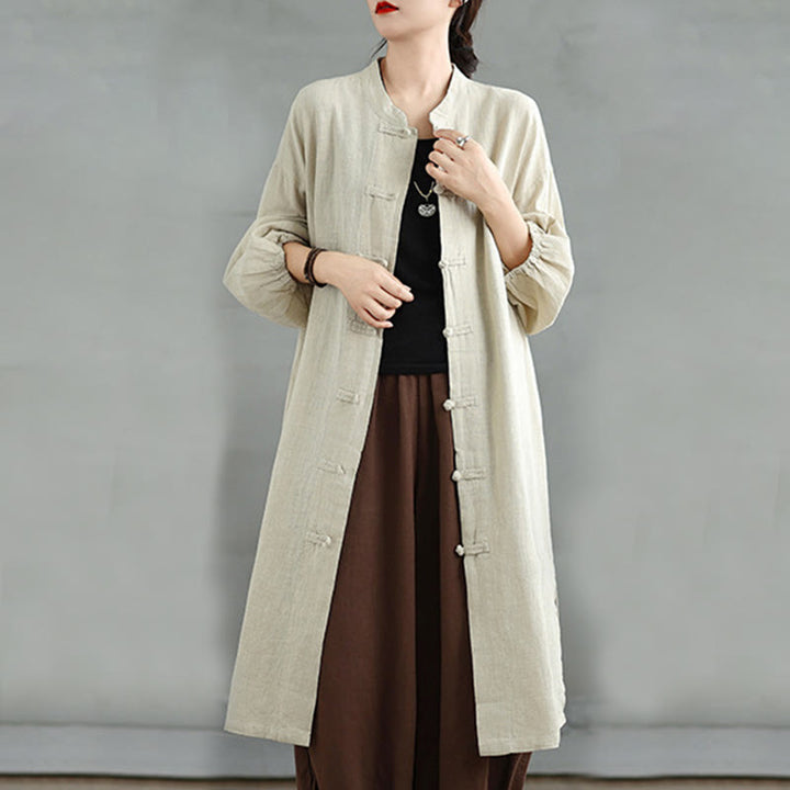 Buddha Stones Casual Frog-button Women's Cotton Linen Coat With Pockets - image 14
