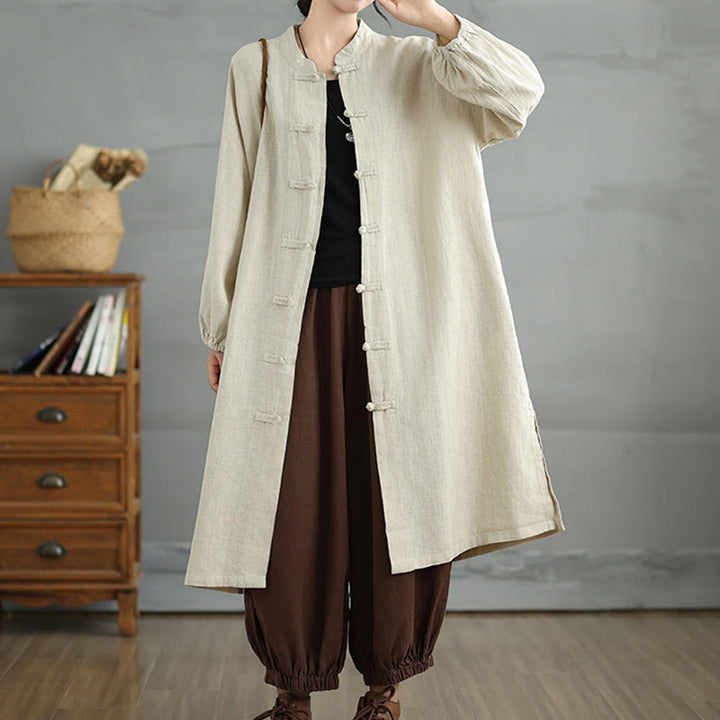 Buddha Stones Casual Frog-button Women's Cotton Linen Coat With Pockets - Beige - US12，UK/AU16，EU44 (2XL) - image 12