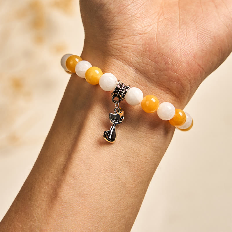 Buddha Stones Orange White Tabby Cat Yellow Chalcedony White Chalcedony Peace Bracelet - image 4