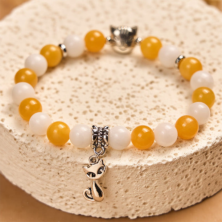 Buddha Stones Orange White Tabby Cat Yellow Chalcedony White Chalcedony Peace Bracelet - image 2