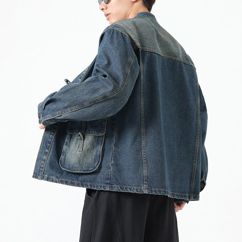 Buddha Stones Denim Button Design Men's Cotton Long Sleeve Jacket With Pockets - image 22