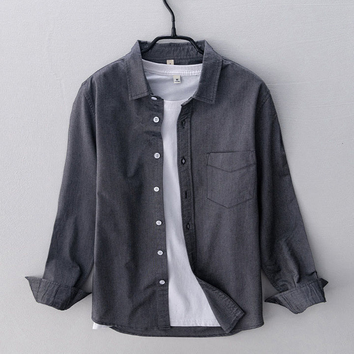 Buddha Stones Solid Color Long Sleeve Buttons Down Design Men Cotton Shirt Clothing - DarkGray - US/UK/AU40，EU50 (3XL) - image 0
