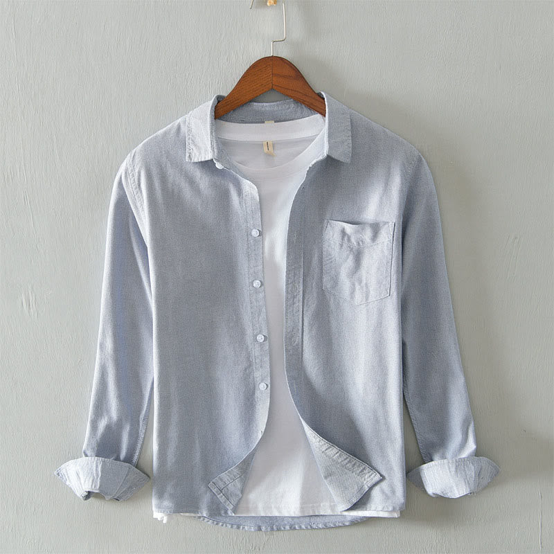 Buddha Stones Solid Color Long Sleeve Buttons Down Design Men Cotton Shirt Clothing - LightGrey - US/UK/AU40，EU50 (3XL) - image 6