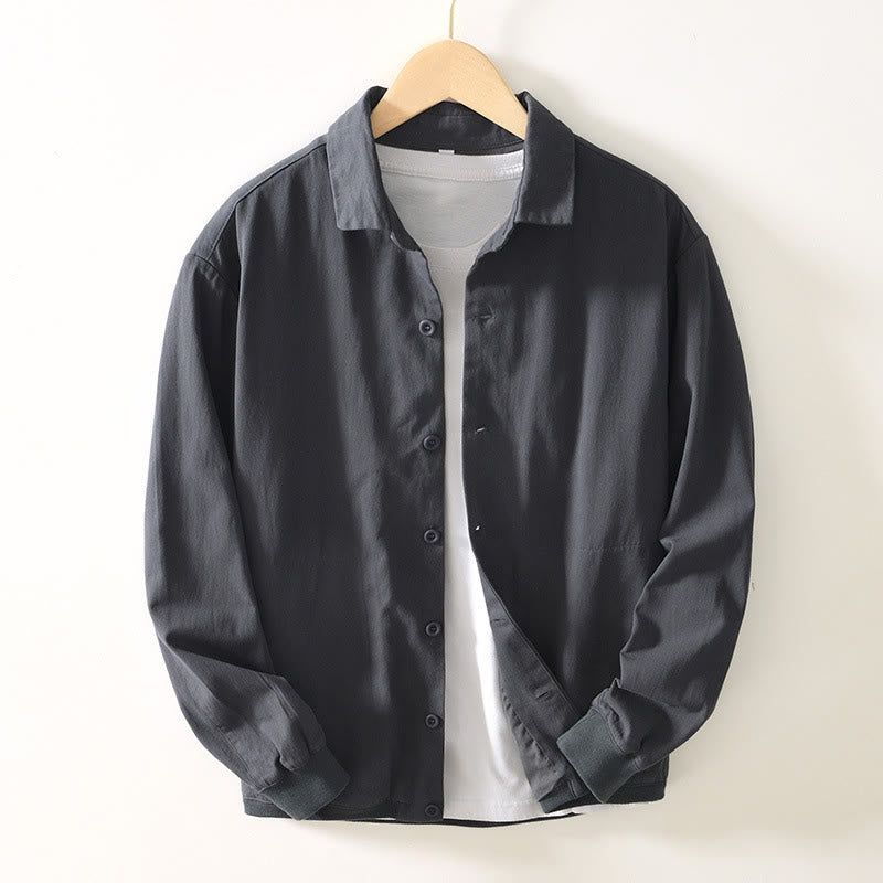 Buddha Stones Fall Solid Long Sleeve Buttons Down Men Cotton Shirt With Pockets - DarkGray - US/UK/AU42，EU52 (3XL) - image 15