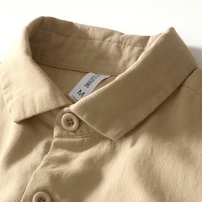 Buddha Stones Fall Solid Long Sleeve Buttons Down Men Cotton Shirt With Pockets - image 2