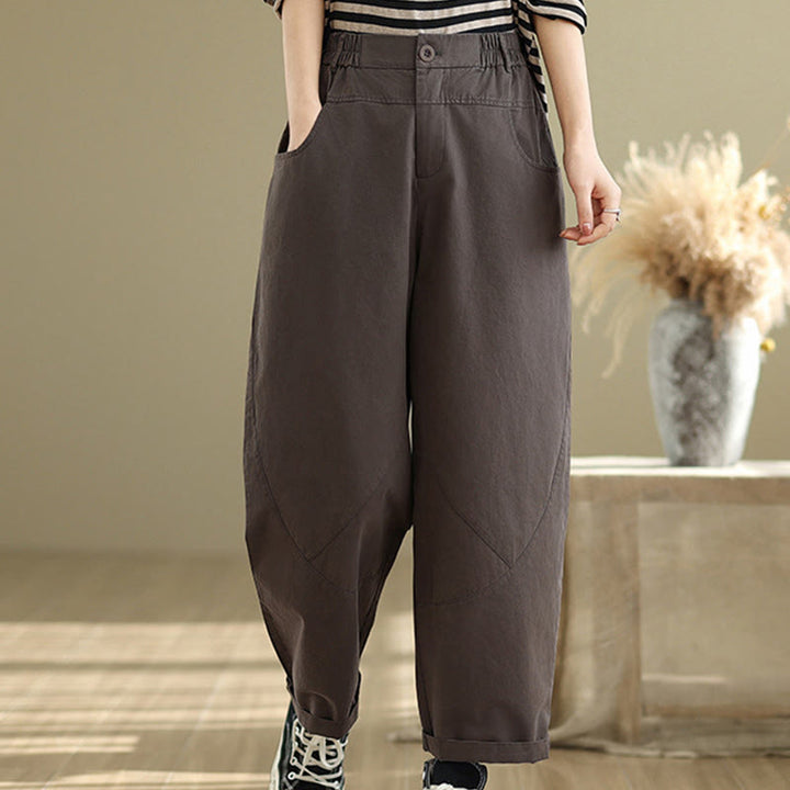 Buddha Stones Casual 7-8 Length Buttons Women's Cotton Polyester Harem Pants With Pockets - SaddleBrown - US8-10，UK/AU12-14，EU40-42 (2XL) - image 0