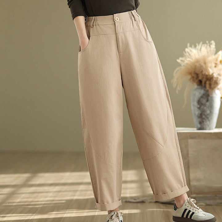 Buddha Stones Casual 7-8 Length Buttons Women's Cotton Polyester Harem Pants With Pockets - image 13