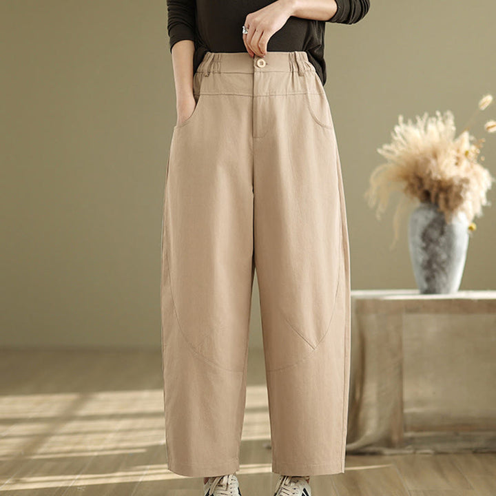 Buddha Stones Casual 7-8 Length Buttons Women's Cotton Polyester Harem Pants With Pockets - image 10