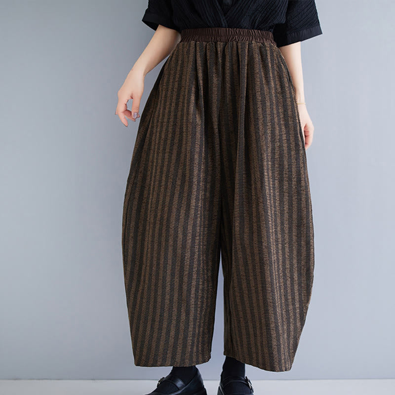 Buddha Stones Casual 7-8 Length Corduroy Stripes Women's Polyester Wide Leg Pants With Pockets - image 19