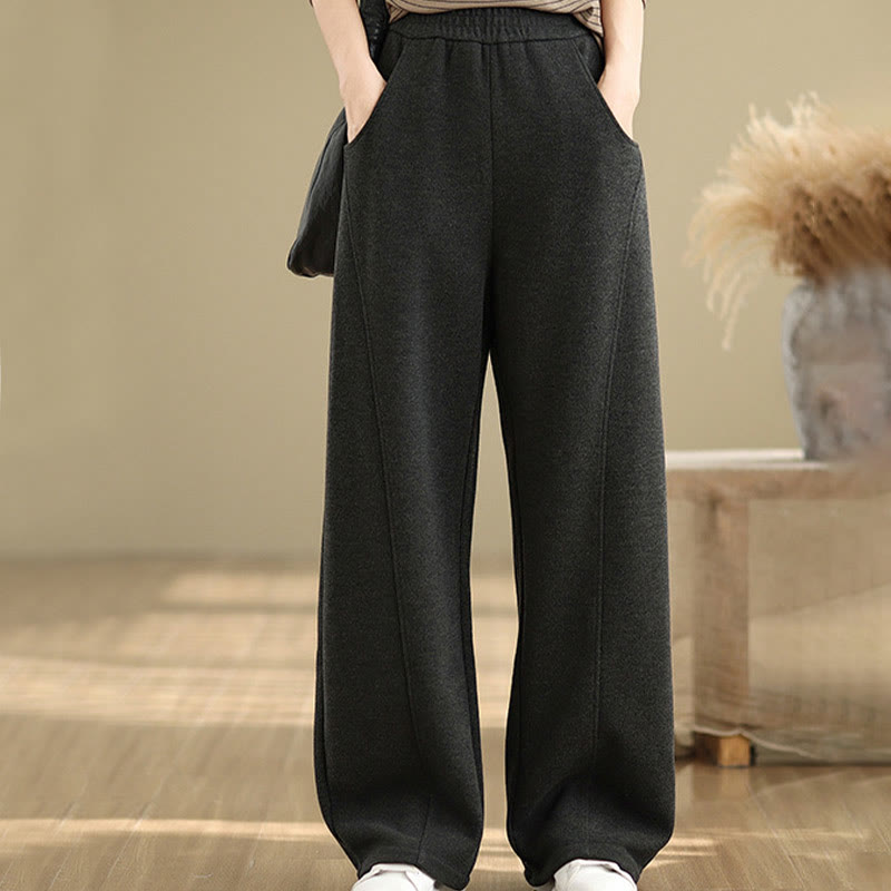 Buddha Stones Casual Thickening Women's Polyester Straight Leg Pants With Pockets - Black - US8-10，UK/AU12-14，EU40-42 (2XL) - image 0