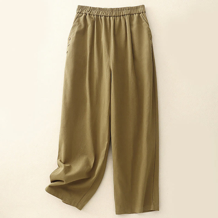 Buddha Stones Casual Snap Buttons Women's Cotton Polyester Pants With Pockets - Goldenrod - US8-10，UK/AU12-14，EU40-42 (2XL) - image 0