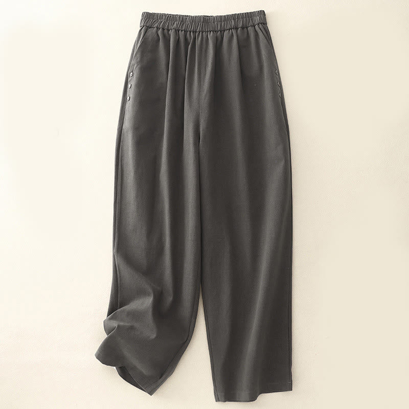 Buddha Stones Casual Snap Buttons Women's Cotton Polyester Pants With Pockets - DimGray - US8-10，UK/AU12-14，EU40-42 (2XL) - image 11
