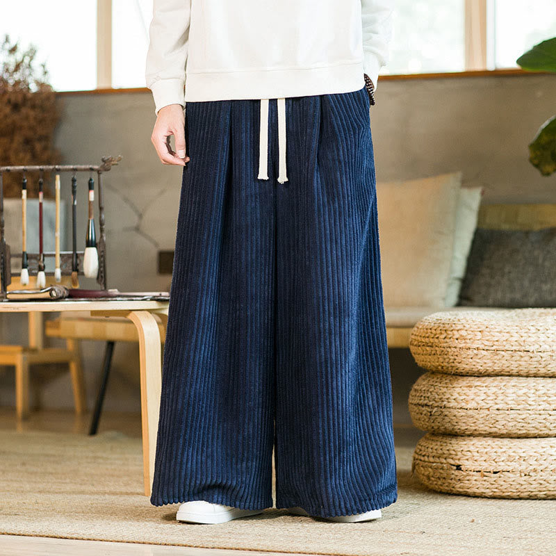Buddha Stones Commute Plain Drawstring Men's Wide Leg Cotton Corduroy Pants With Pockets - DarkBlue - US/UK/AU46，EU56 (5XL) - image 12