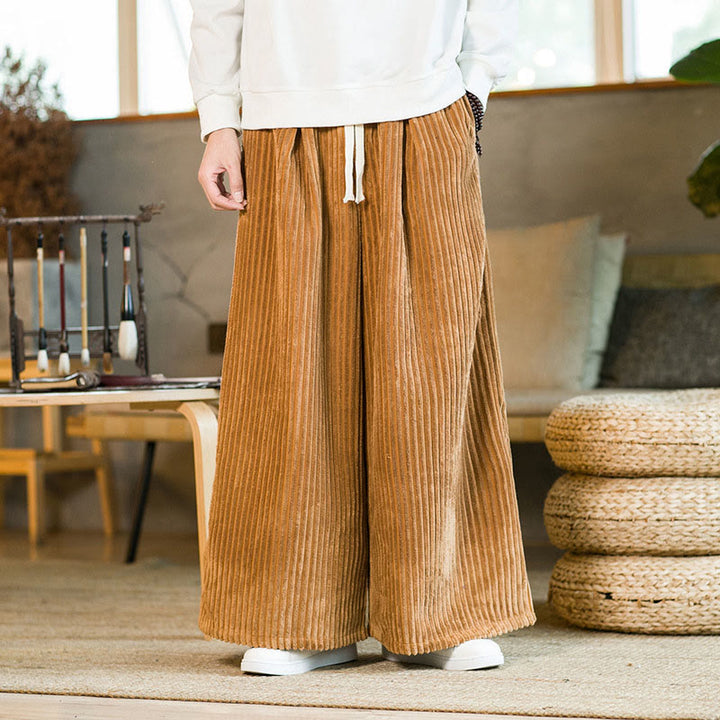 Buddha Stones Commute Plain Drawstring Men's Wide Leg Cotton Corduroy Pants With Pockets - Goldenrod - US/UK/AU46，EU56 (5XL) - image 6