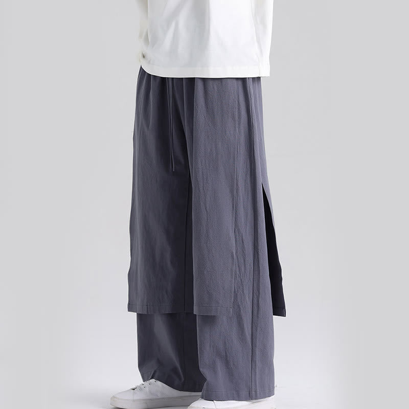 Buddha Stones Plain Patchwork Design Men's Cotton Pants With Pockets - image 1