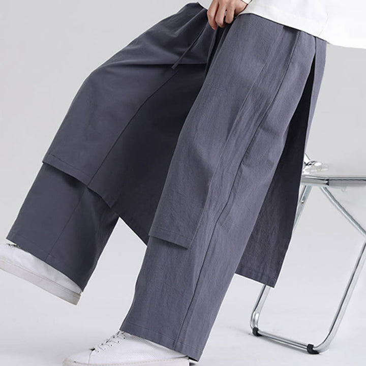 Buddha Stones Plain Patchwork Design Men's Cotton Pants With Pockets - image 6