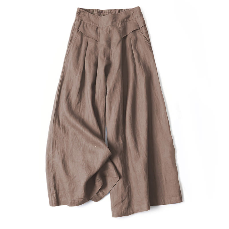 Buddha Stones Plain Color Cotton Linen High Waist Wide Leg Pants With Pockets - Sienna - US16，UK/AU20，EU48 (3XL) - image 8
