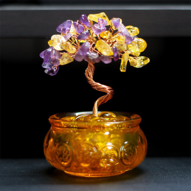 Buddha Stones Various Crystal Citrine Amethyst Pink Crystal Tree Prosperity Home Decoration - Citrine&Amethyst 6*10cm - image 6
