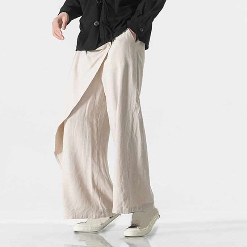 Buddha Stones Asymmetrical Patched Design Plain Men's Cotton Pants With Pockets - image 22