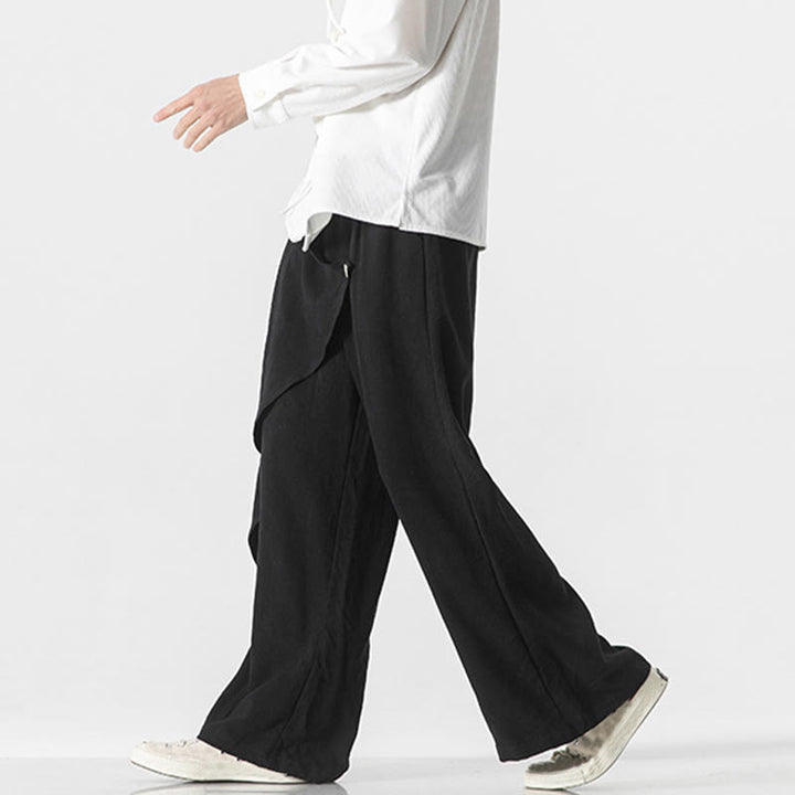 Buddha Stones Asymmetrical Patched Design Plain Men's Cotton Pants With Pockets - image 11