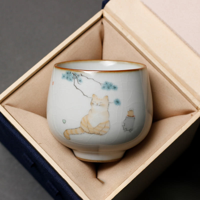 Buddha Stones Cute Cat Branches Teacup Kung Fu Tea Cup With Gift Box - image 1