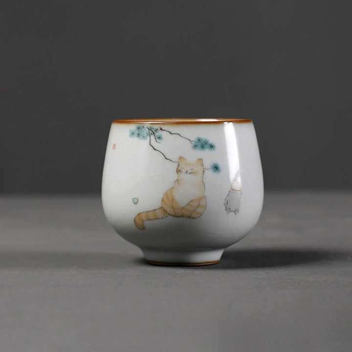 Buddha Stones Cute Cat Branches Teacup Kung Fu Tea Cup With Gift Box - Sitting Cat 5.8cm*6cm*120ml - image 0
