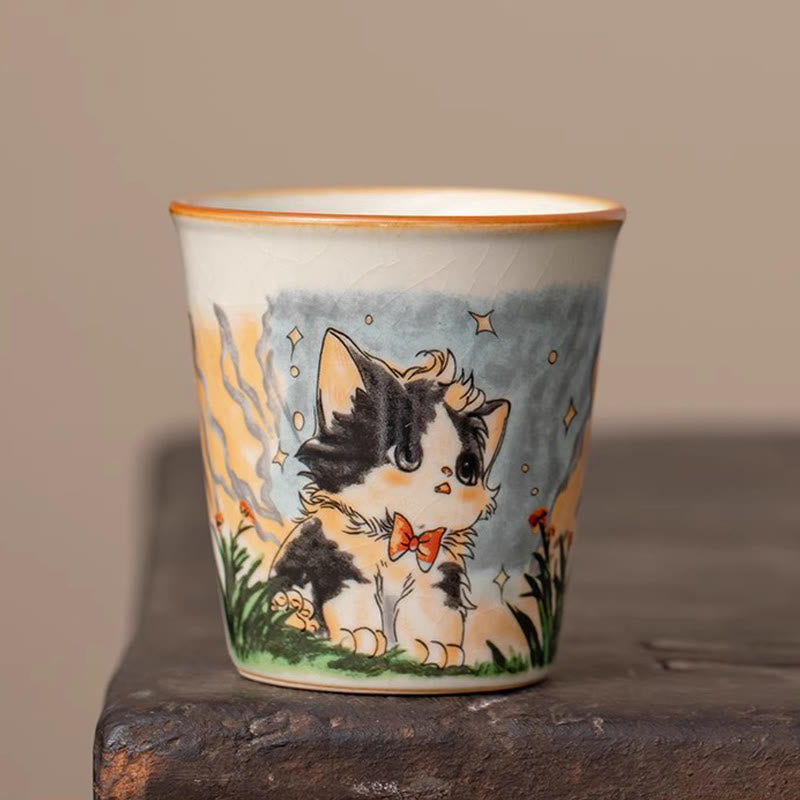 Buddha Stones Cute Bow Tie Cat Teacup Kung Fu Tea Cup - Cat 6.4cm*6.8cm*120ml - image 4