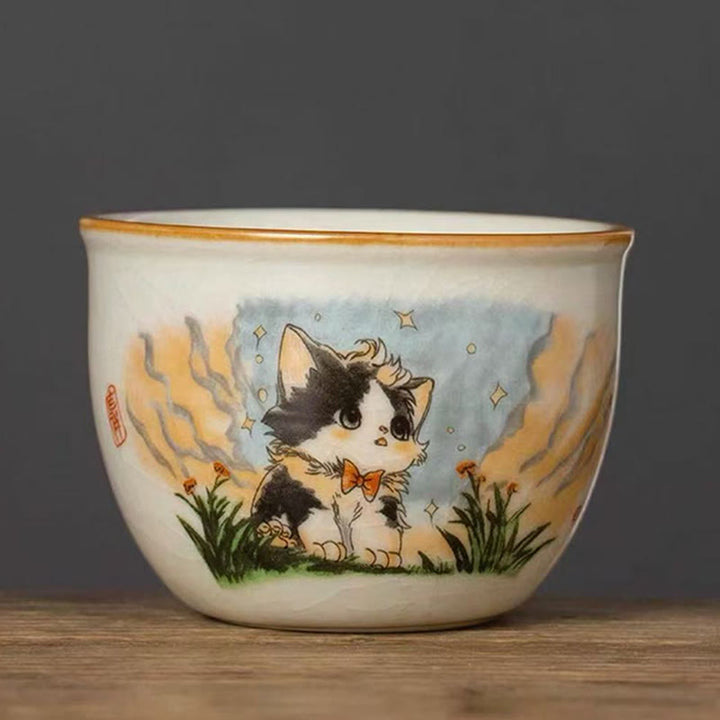 Buddha Stones Cute Bow Tie Cat Teacup Kung Fu Tea Cup - Cat 7.5cm*5cm*140ml - image 5